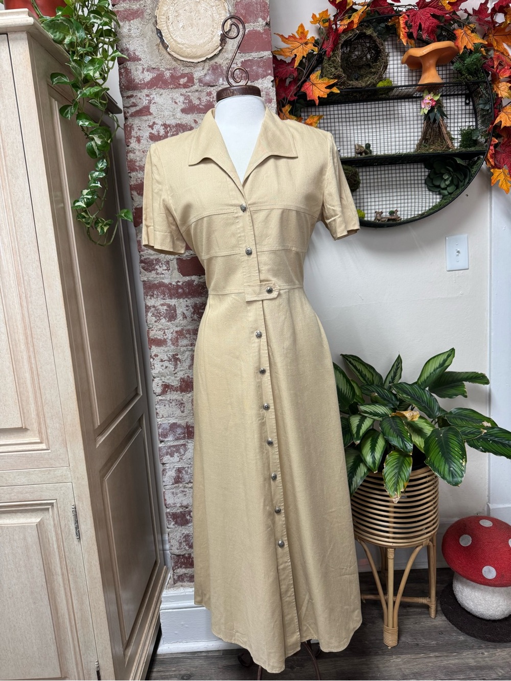 Vintage 90s Julian Taylor Belted Button A Line Dress Size 14